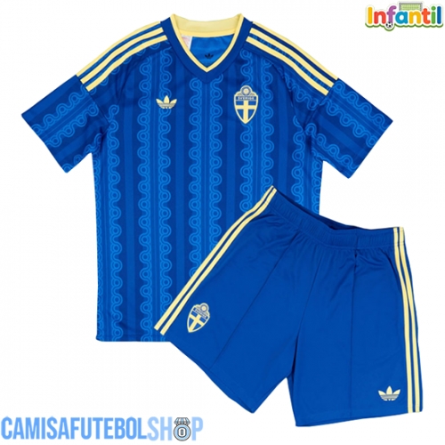 Camisa de time de futebol Suécia Replicas 2º Equipamento Infantil Mundo 2026 Manga Curta (+ Calças curtas)
